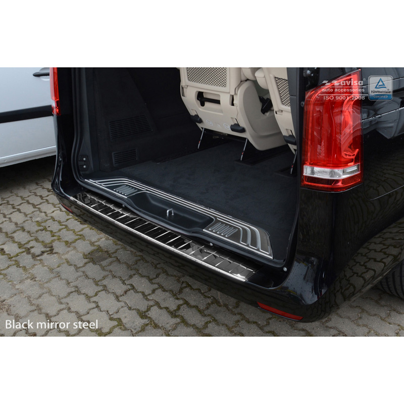 Zwart-Chroom RVS Achterbumperprotector  Mercedes Vito / V-Klasse 2014-2019 & Facelift 2019- 'Ribs'