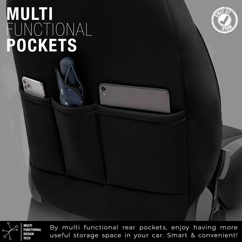 Universal Fabric/Leather Seat cover set 'Limited' Black + Grey stitching - 11-pieces -  Side-Airbags