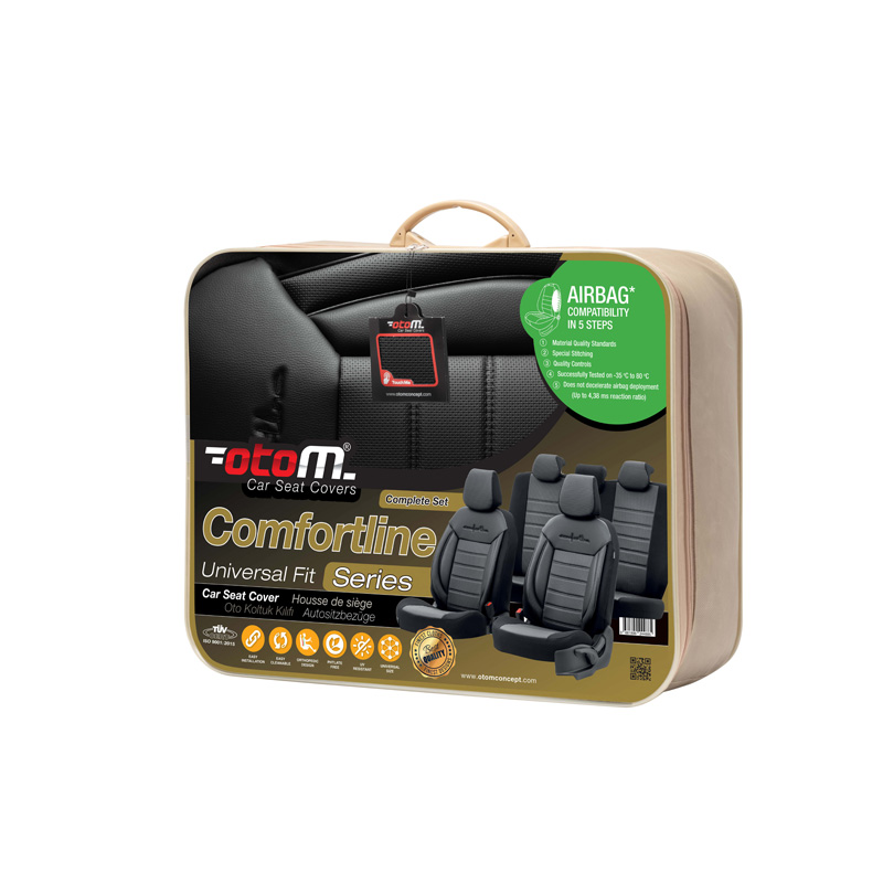 Universal Velours/Fabric Seat cover set 'Comfortline' Black - 11-pieces -  Side-Airbags