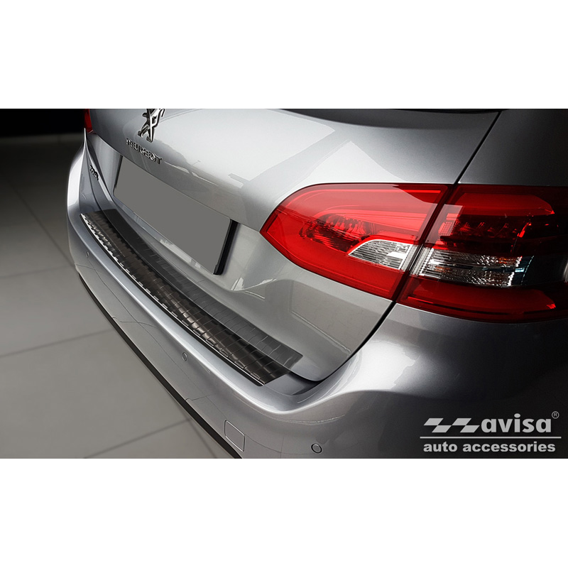 Black Stainless Steel Rear bumper protector  Peugeot 308 II SW 2013-2017 & Facelift 2017-2021 'Ribs'