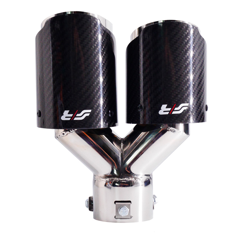 Simoni Racing Uitlaatsierstuk Dubbel Links Rond/Schuin RVS & Carbon - Ø92xL215-230mm - Montage ->40-63mm