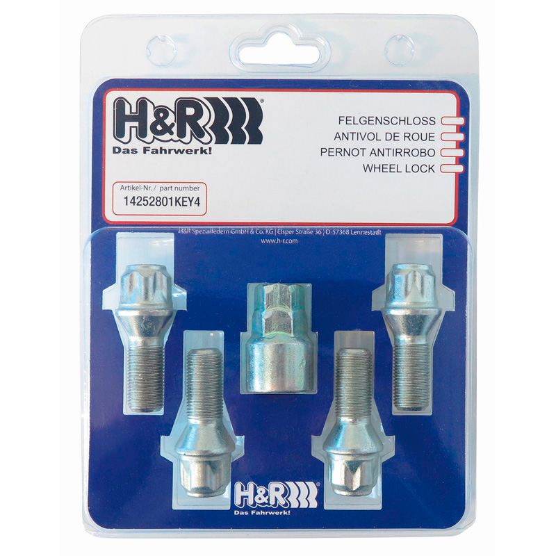 H&R Wheel lock set M14x1.25x28mm Taper - 4 wheel lock bolts incl. adapter