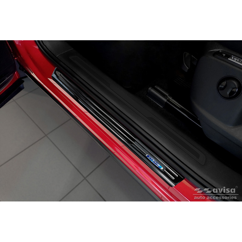 Black Inox door sill protectors  Volkswagen Tiguan II 2016-2020 & FL 2020-2024 'Hybrid' - 4-pieces