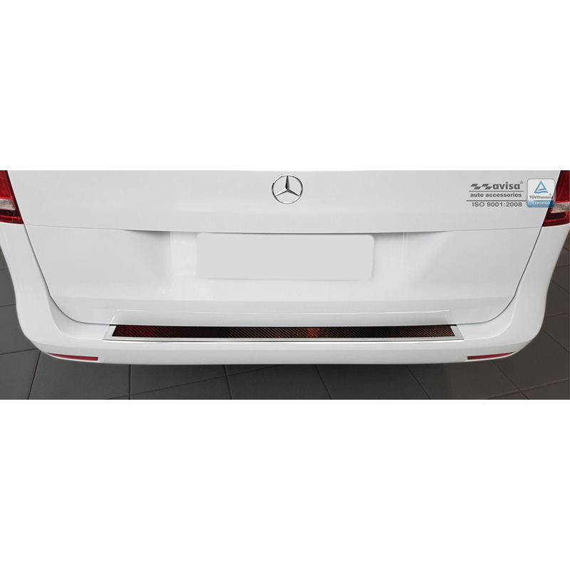 Stainless Steel Rear bumper protector 'Deluxe'  Mercedes Vito W447 2014-2019 & Facelift 2019- Chrome/Red-Black Carbon