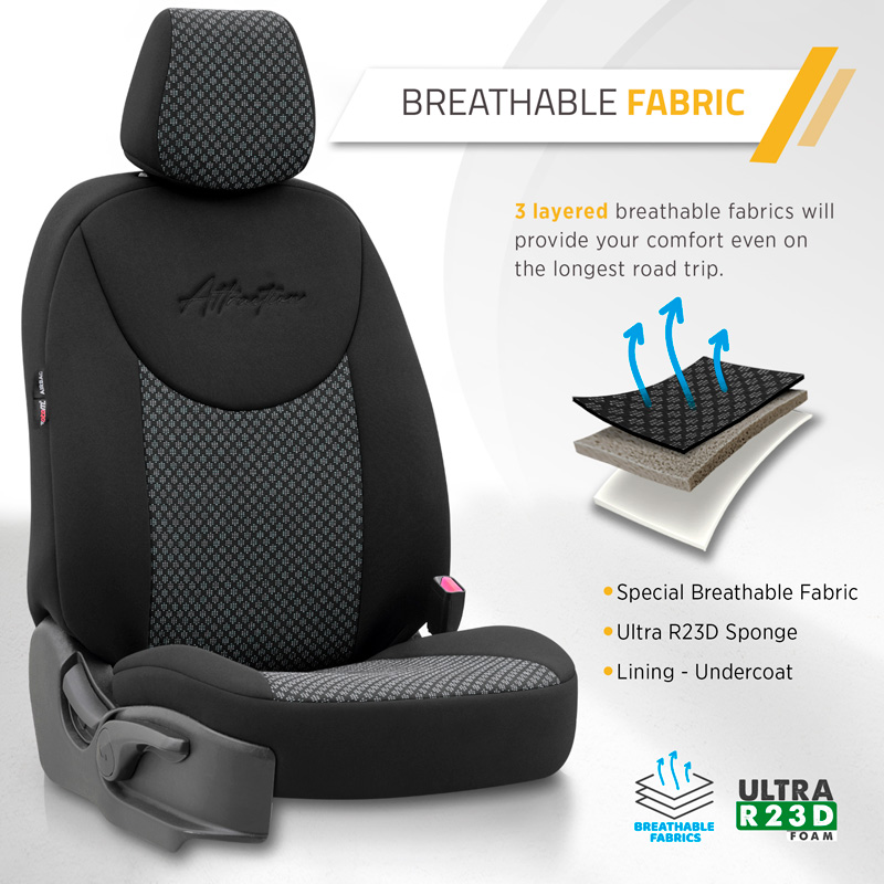 Universal Fabric Seat cover set 'Attraction' Black/Grey - 11-pieces -  Side-Airbags