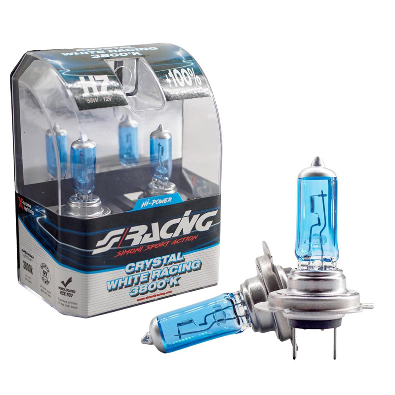 Simoni Racing Halogeen Lampen 'Crystal White Racing' H7 (3800K) 12V/55W, set à 2 stuks ECE-R37