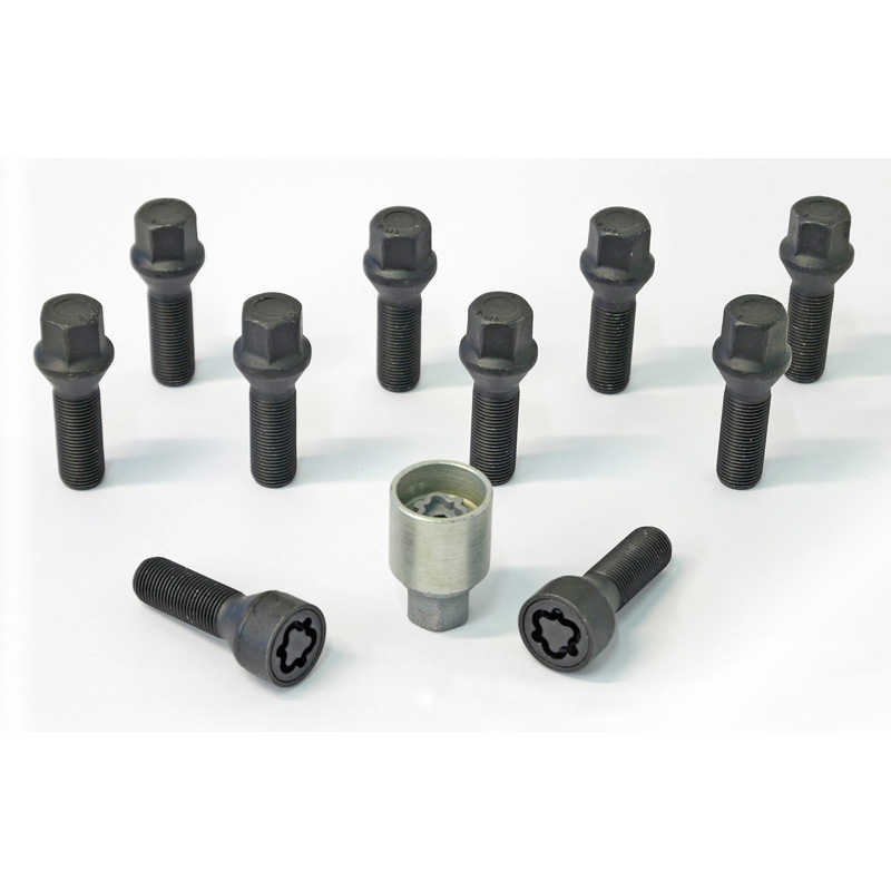 H&R Wheel bolt Set Taper-Head M14x1.50 - Length 38mm - Black - 10 pcs. - incl. wheel-locks