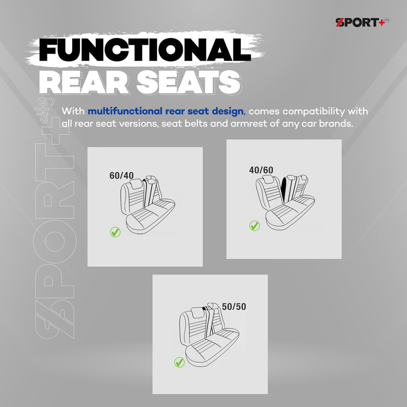 Universal Fabric 'CityBug' Seat cover set 'Sport Plus' Black - 9-pieces -  Side-Airbags
