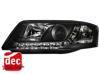 Koplampen Audi A6 97-01 Devil Eyes DRL look zwart
