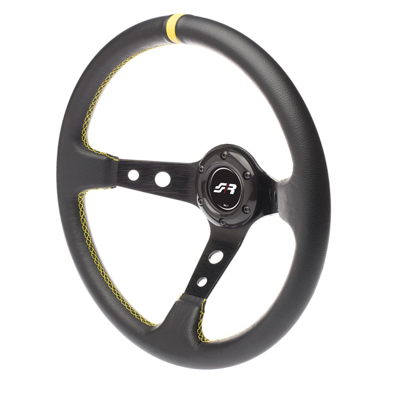 Simoni Racing Universeel Sportstuur Speciale - Zwart Eco-Leder/Geel - Diameter 350mm