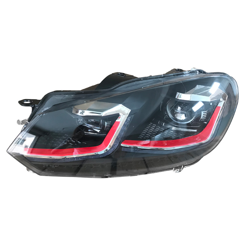 Set Koplampen in 7.5-Look  Volkswagen Golf VI 2008-2012 - Zwart/Rood - incl. Dynamic Running Light