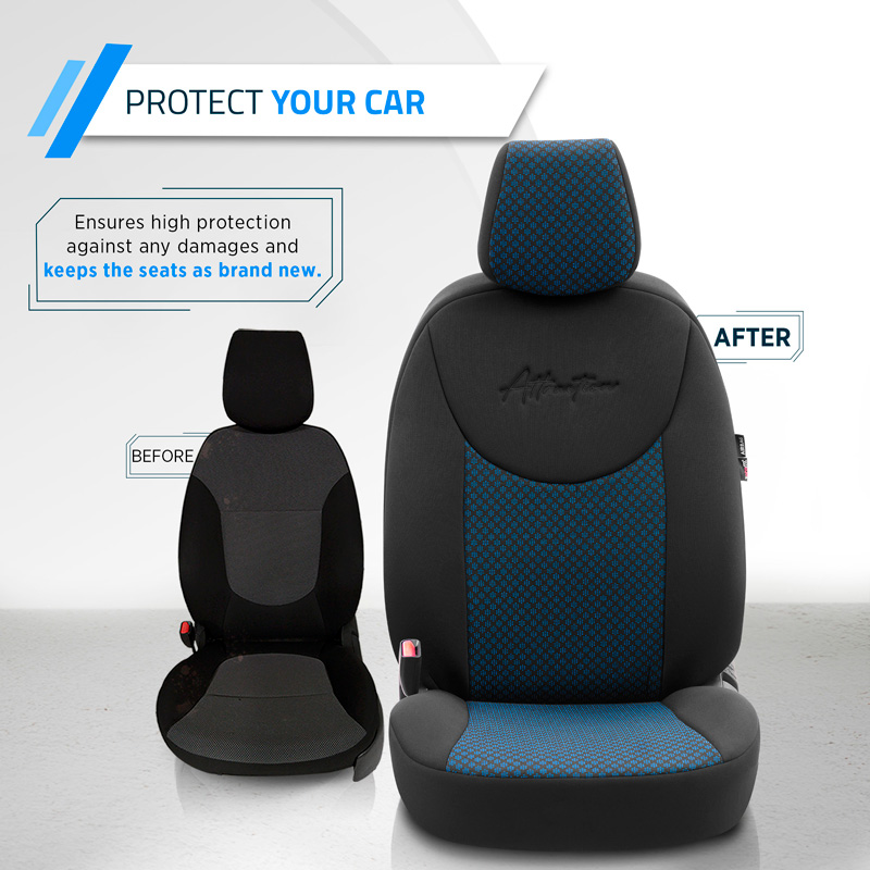 Universal Fabric Seat cover set 'Attraction' Black/Blue - 11-pieces -  Side-Airbags