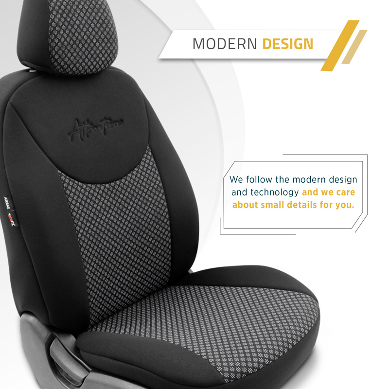Universal Fabric Seat cover set 'Attraction' Black/Grey - 11-pieces -  Side-Airbags