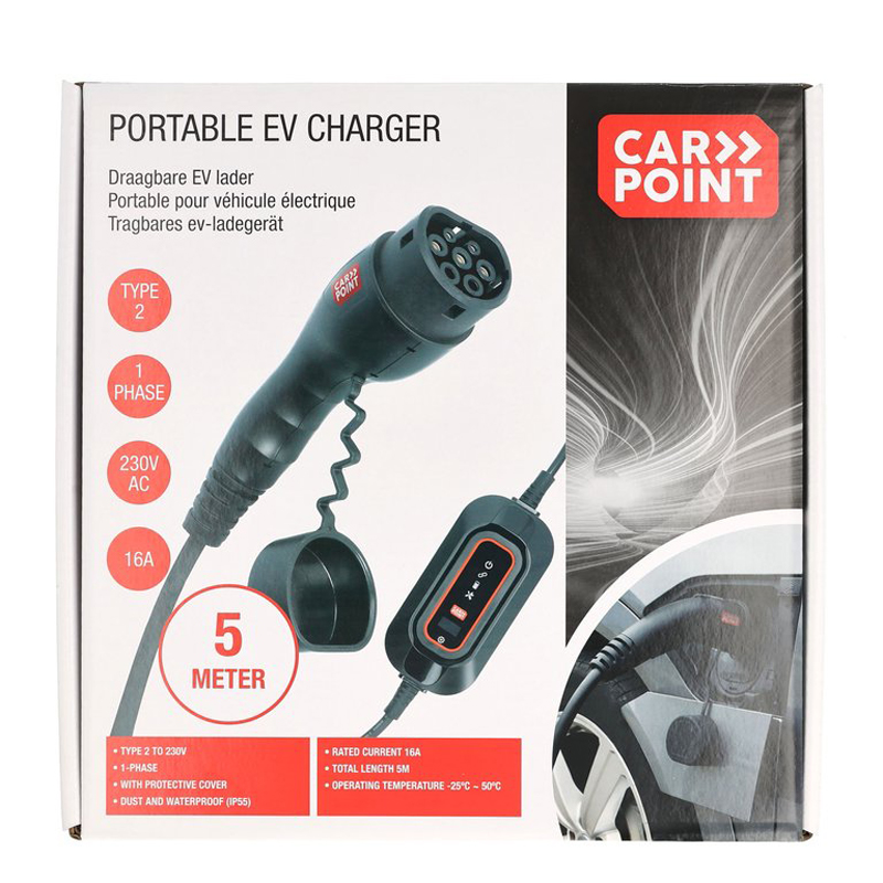 Chargeur portable pour véhicule électrique Carpoint 230 V Type 2 Monophasé 8-16 AMP