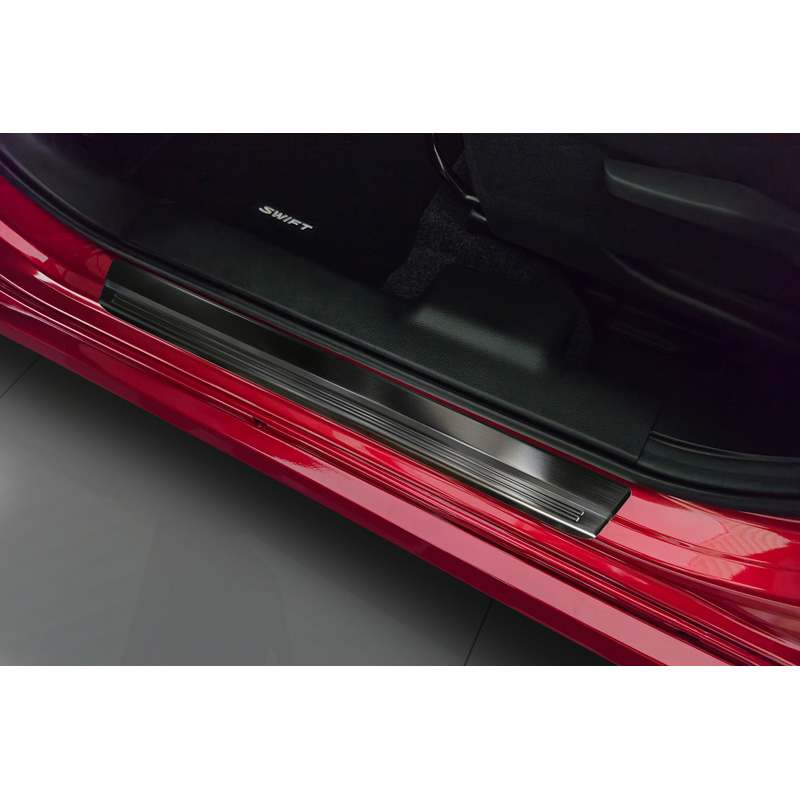 Avisa Black Inox door sill protectors  Suzuki Swift VI 2024- - 'Lines' - 4-pieces