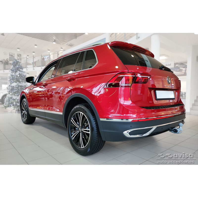 Matt Black Aluminum Rear bumper protector  Volkswagen Tiguan II incl. Allspace & R-Line 2016-2020 & FL 2020-2024 'Riffled Plate'