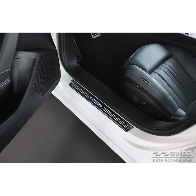 Black Inox door sill protectors  Peugeot 308 III HB & SW 2021- 'Hybrid' - 4-pieces