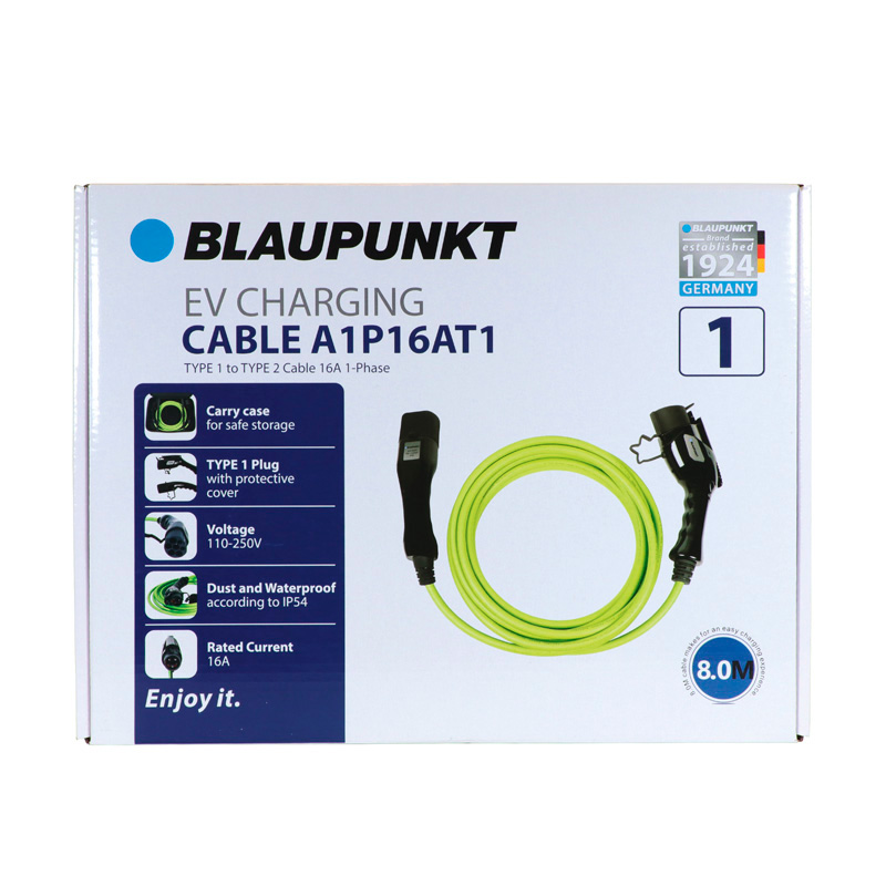Blaupunkt Electric Vehicle Charging Cable Type1>2 16A 1ph A1P16AT1 8m
