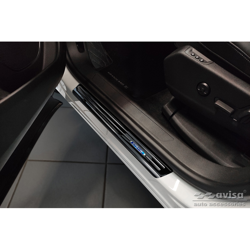 Black Inox door sill protectors  Opel Grandland X 2017-2021 & Facelift 2021- 'Hybrid' - 4-pieces