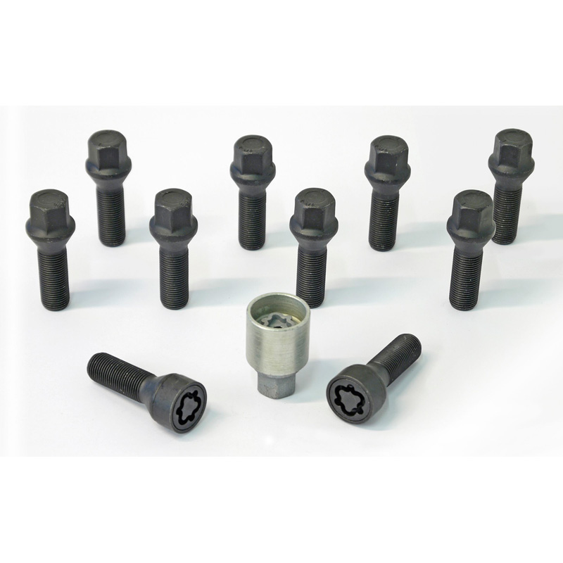H&R Wheel bolt Set Taper-Head M14x1.25 - Length 43mm - Black - 10 pcs. - incl. wheel-locks