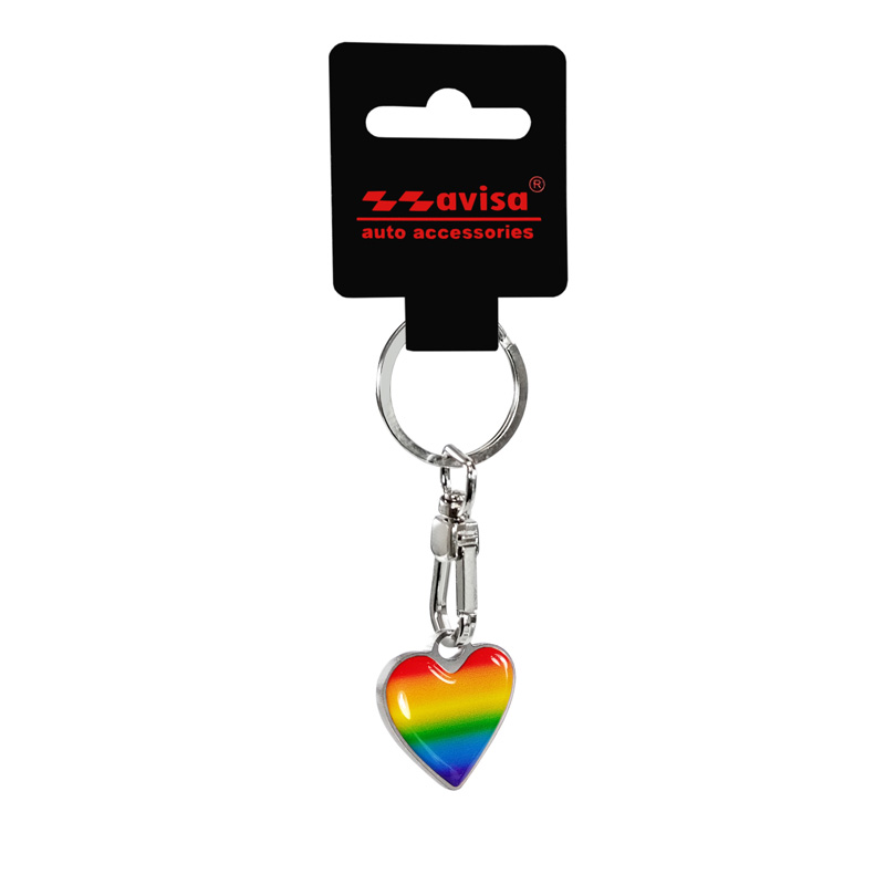 RVS sleutelhanger - 'Heart' Regenboog