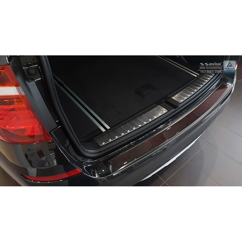 Stainless Steel Rear bumper protector 'Deluxe'  BMW X3 F25 2014-2017 Black Mirror/Red-Black Carbon
