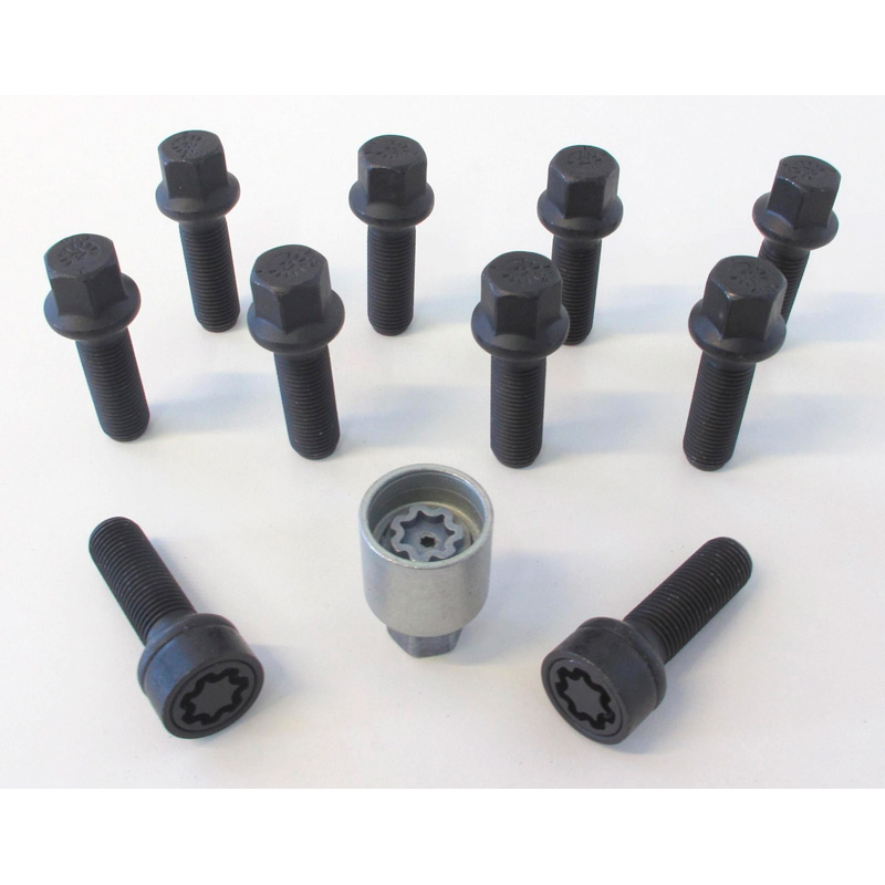 H&R Wheel bolt Set Round-Head R17 M14x1.50 - Length 40mm - Black - 10 pcs - incl. wheel-locks