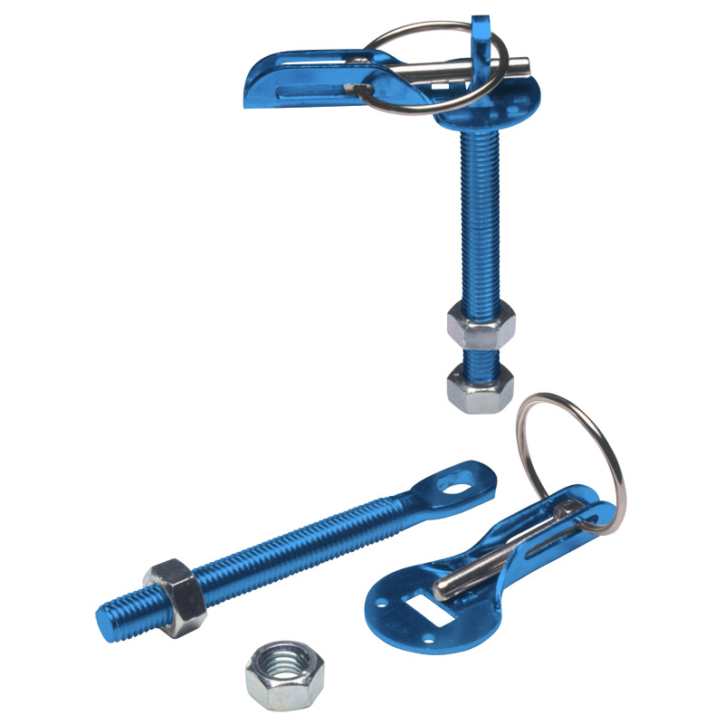 Set universal bonnet hooks/pins - blue aluminum