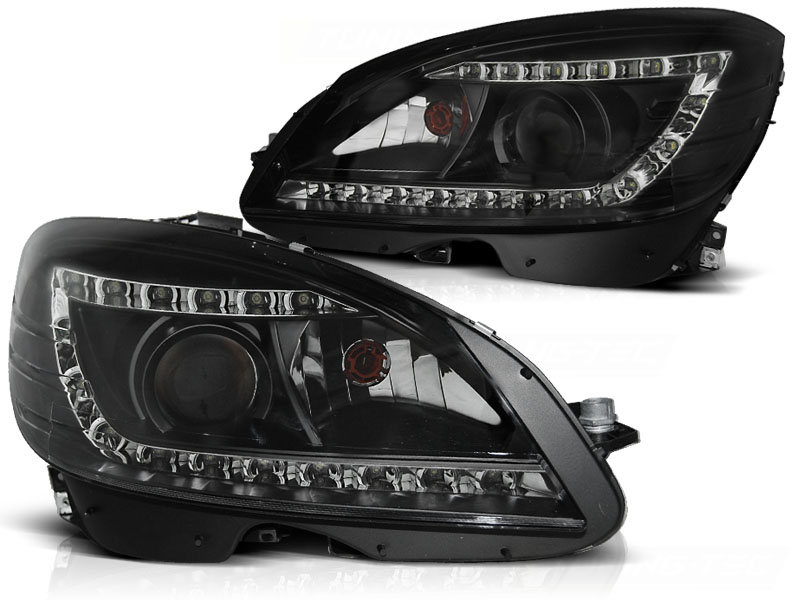 Koplampen Mercedes C-Klasse W204 07-11 Helder Zwart DRL look