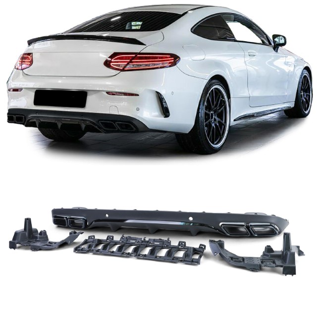 Diffusor Mercedes C205 A205 Coupe / Cabrio 15-19 C63 Design Zwart