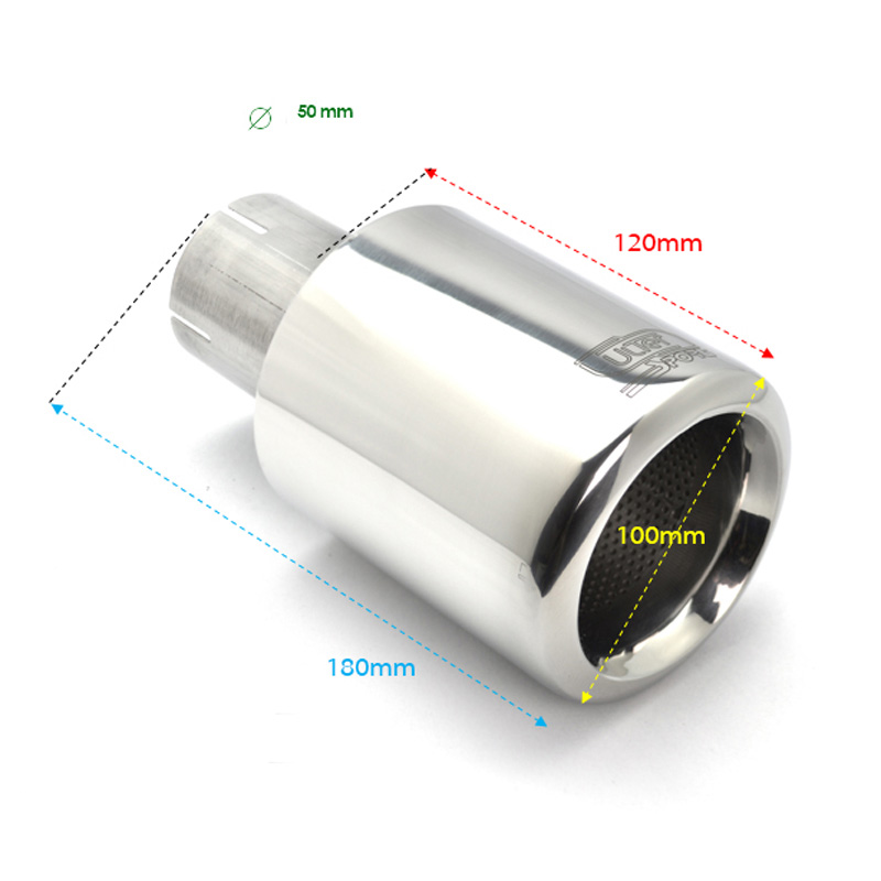 Ulter Sport Exhaust finisher - Round Ø100mm Big Rim - Length 180mm - Installation ->50mm - Inox