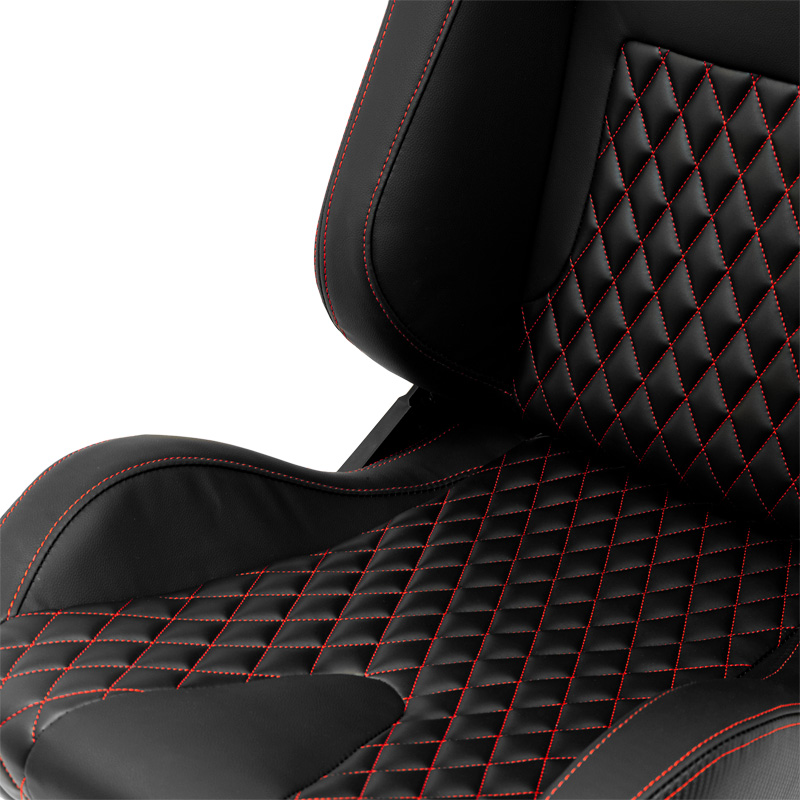 Sport seat 'AK' - Black Synthetic leather + Red stitching - Dual-side reclinable back-rest - incl. slides