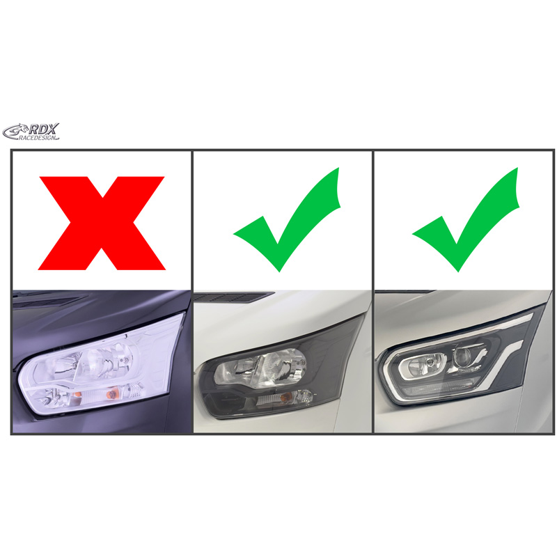 RDX Racedesign Head light spoilers  Ford Transit (Xenon and black Halogen headlights) 2014- (ABS Gloss Black)