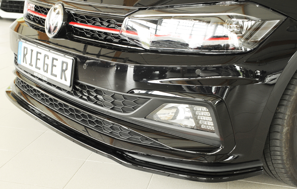Voorspoiler Volkwagen Polo GTI/R-Line 2G AW 2017-... Zwart Glans Rieger