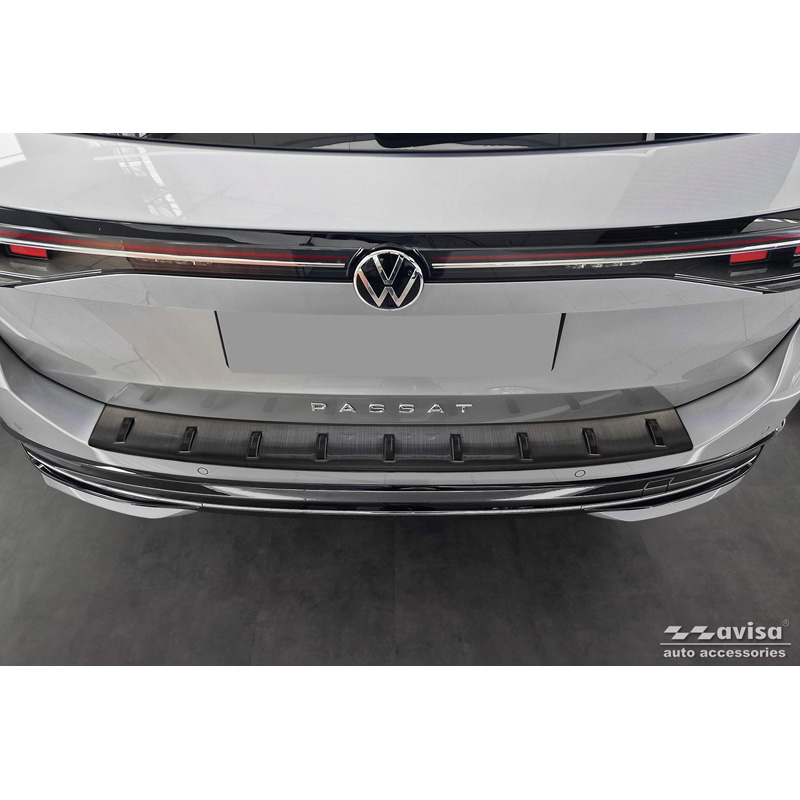 Black Stainless Steel Rear bumper protector  Volkswagen Passat Variant (CJ5) incl. R-Line & Hybrid 2024- 'STRONG EDITION'