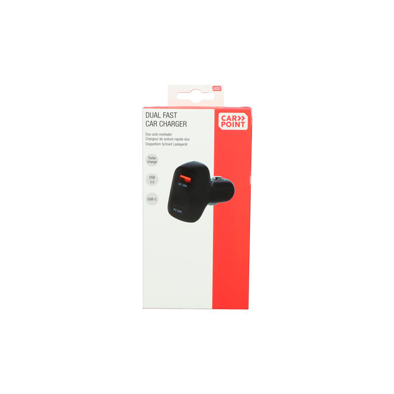 Carpoint Duo Snellader Auto 12/24V 20W USB-C + 18W USB 3.0