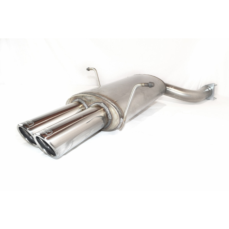 Stainless steel sport exhaust  BMW E46 6-Cilinder Sedan/Coupe/Touring 320i 110kW/323i 125kW/328i 142kW 1998-2005 (with 1 connection pipe) 2x 70mm