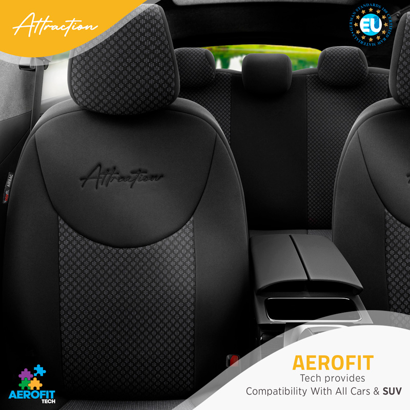 Universal Fabric Seat cover set 'Attraction' Black/Grey - 11-pieces -  Side-Airbags