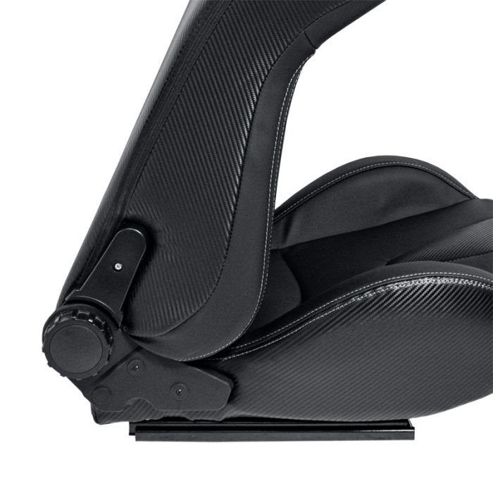 Sport seat 'RK' - Black Synthetic leather + SIlver stitching - Dual-side reclinable back-rest - incl. slides