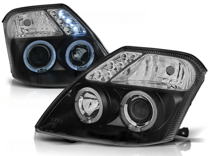 Koplampen Citroen C2 03-08 LED Angel eyes Zwart