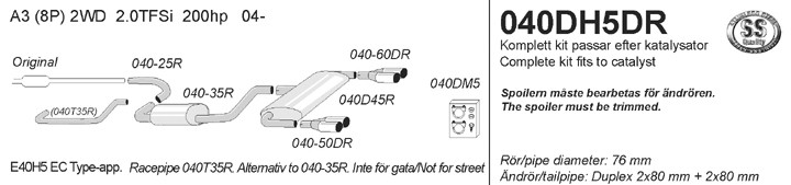 Simons Dual Power Uitlaatsysteem af kat. Audi A3 8P 2005>