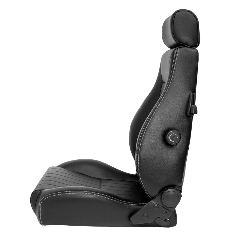 Sport seat 'Retro' - Black Synthetic leather + Silver stitching - Dual-side reclinable back-rest - incl. slides