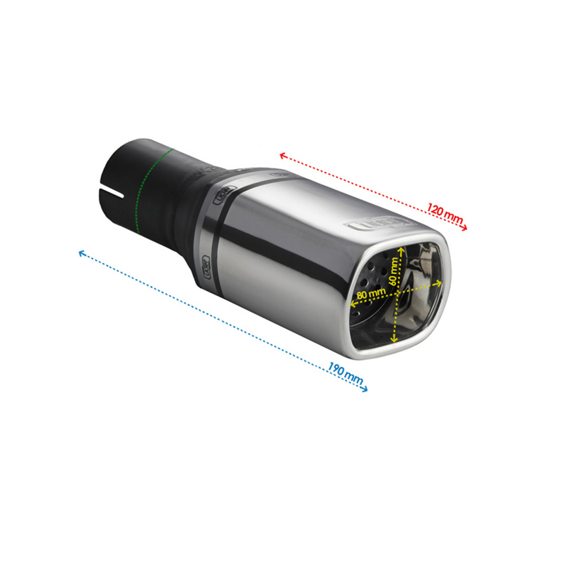 Ulter Sport Exhaust finisher - Rectangular 80x65mm - Length 120mm - Installation ->50mm - Inox