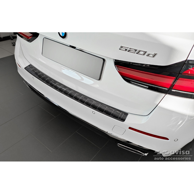 Black Stainless Steel Rear bumper protector  BMW 5-Series G31 Touring Facelift 2020-2024 excl. M-Sport 'Ribs'