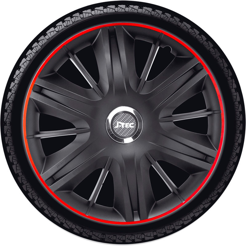 4-Delige J-Tec Wieldoppenset Maximus GTR 14-inch zwart/rood + chroom ring