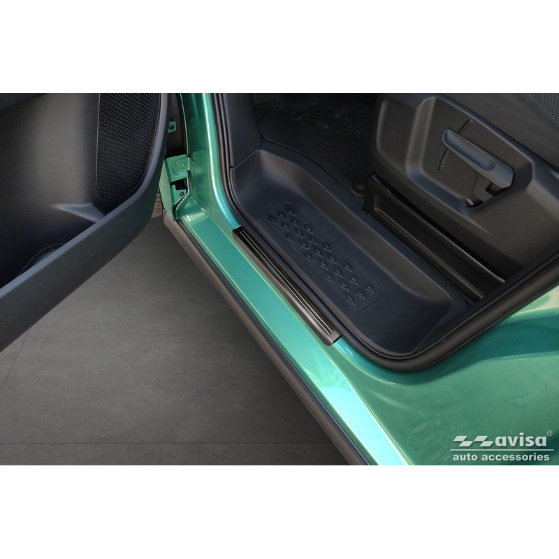 Black Inox door sill protectors  Volkswagen ID.Buzz 2022- - 'Lines' - 2-pieces
