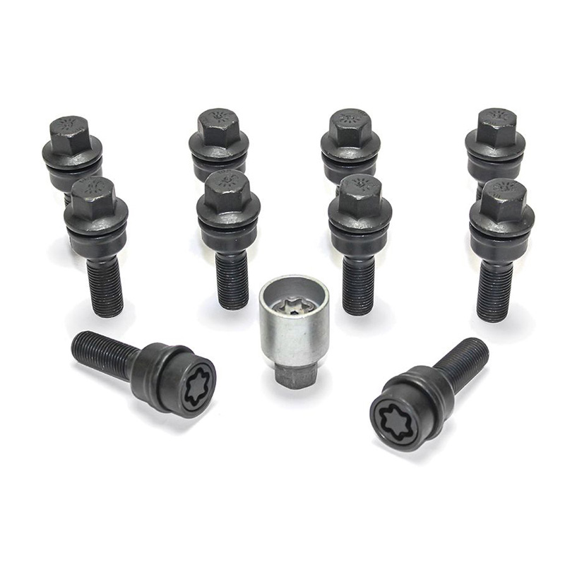 H&R Wheel bolt Set Round-Head with movable cone R14 M14x1.50 - Length 40mm - Black - 10 pcs. (e.g.  Audi Q3, Q5) - incl. wheel-locks