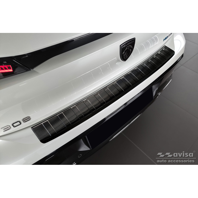 Black Stainless Steel Rear bumper protector  Peugeot 308 III HB 2021- 'Ribs'
