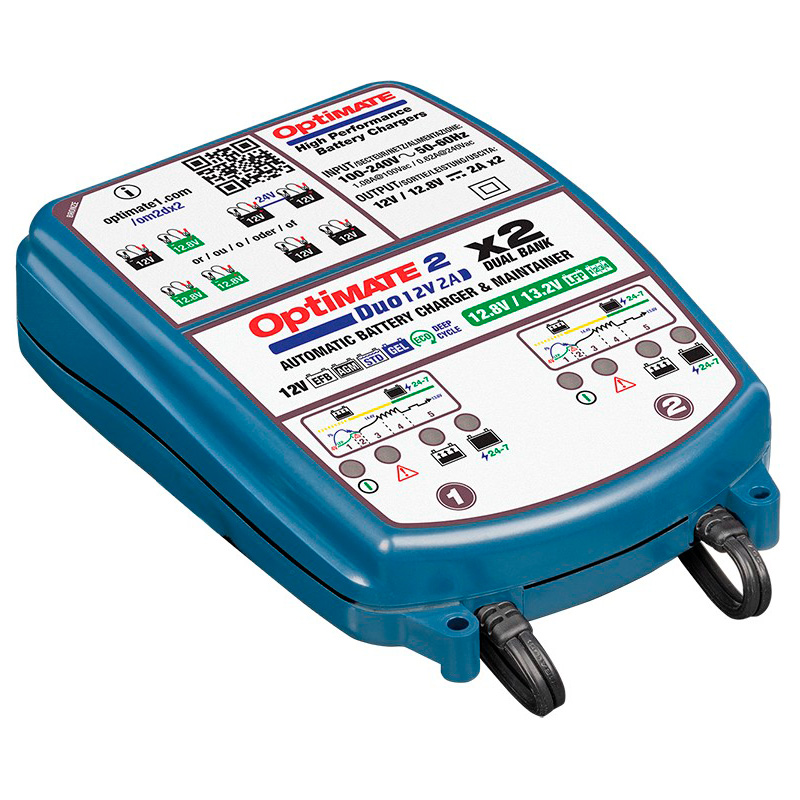 OptiMate 2 DUO x 2 BANK - 12V / 12,8V 2-Amp Acculader / tester / onderhouder