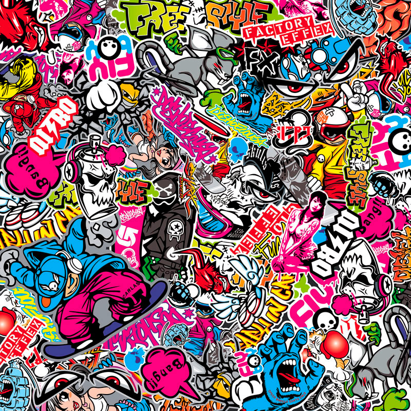 Stickerbomb Folie - Graffiti design 1 - Rolle 60x200cm - Selbstklekend